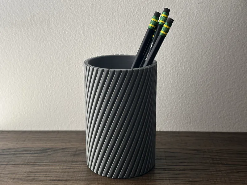 Spiral-Ribbed Modern Pencil Holder