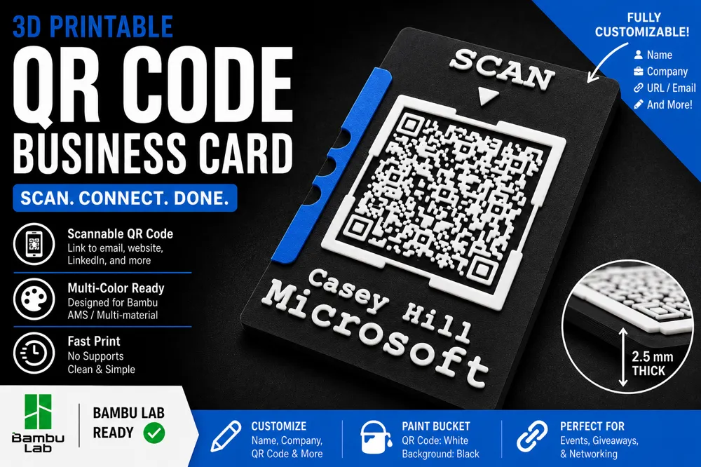 QR Code Business Card (Customizable) - Free 3D Print Model - MakerWorld