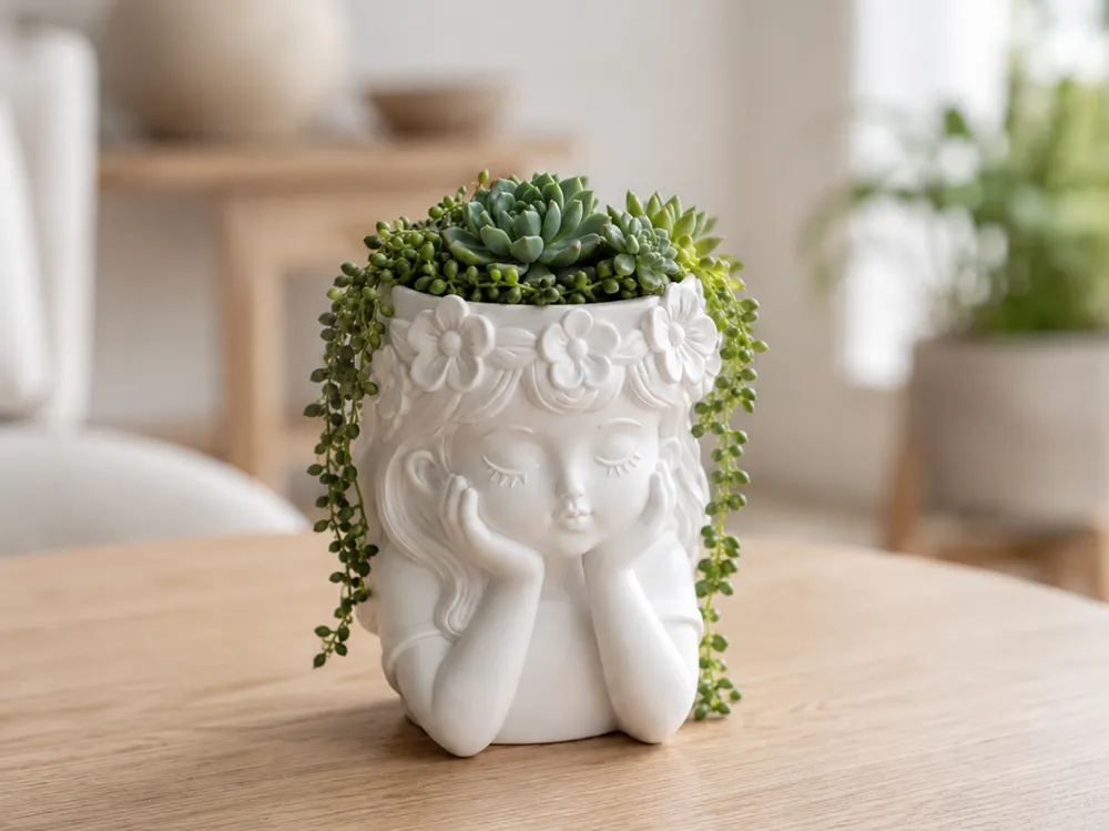 Maceta decorativa: Lunatic Flower Girl Planter – Cute Succulent Pot. Referencia del modelo original.