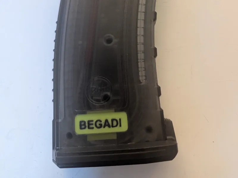 Begadi Airsoft magazine custom nametag
