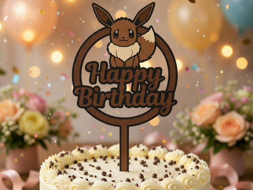 Cake Topper Happy Birthday - Cute Eevee