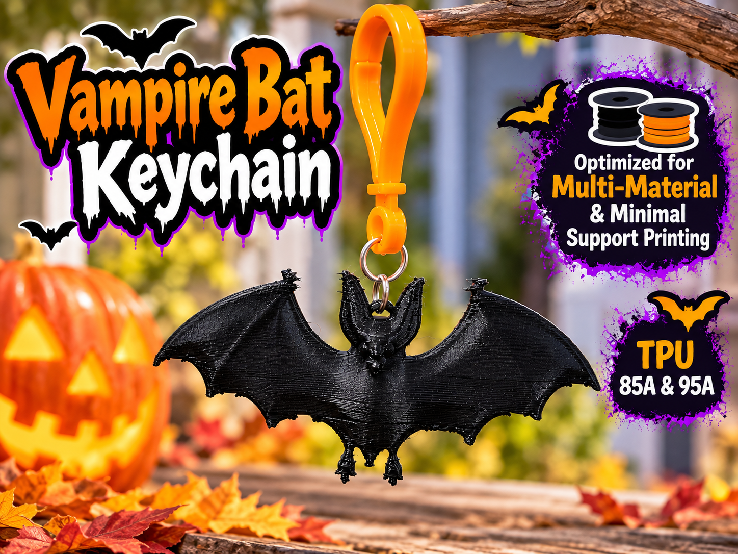 Halloween Vampire Bat Keychain | TPU 85A & 95A 3D model
