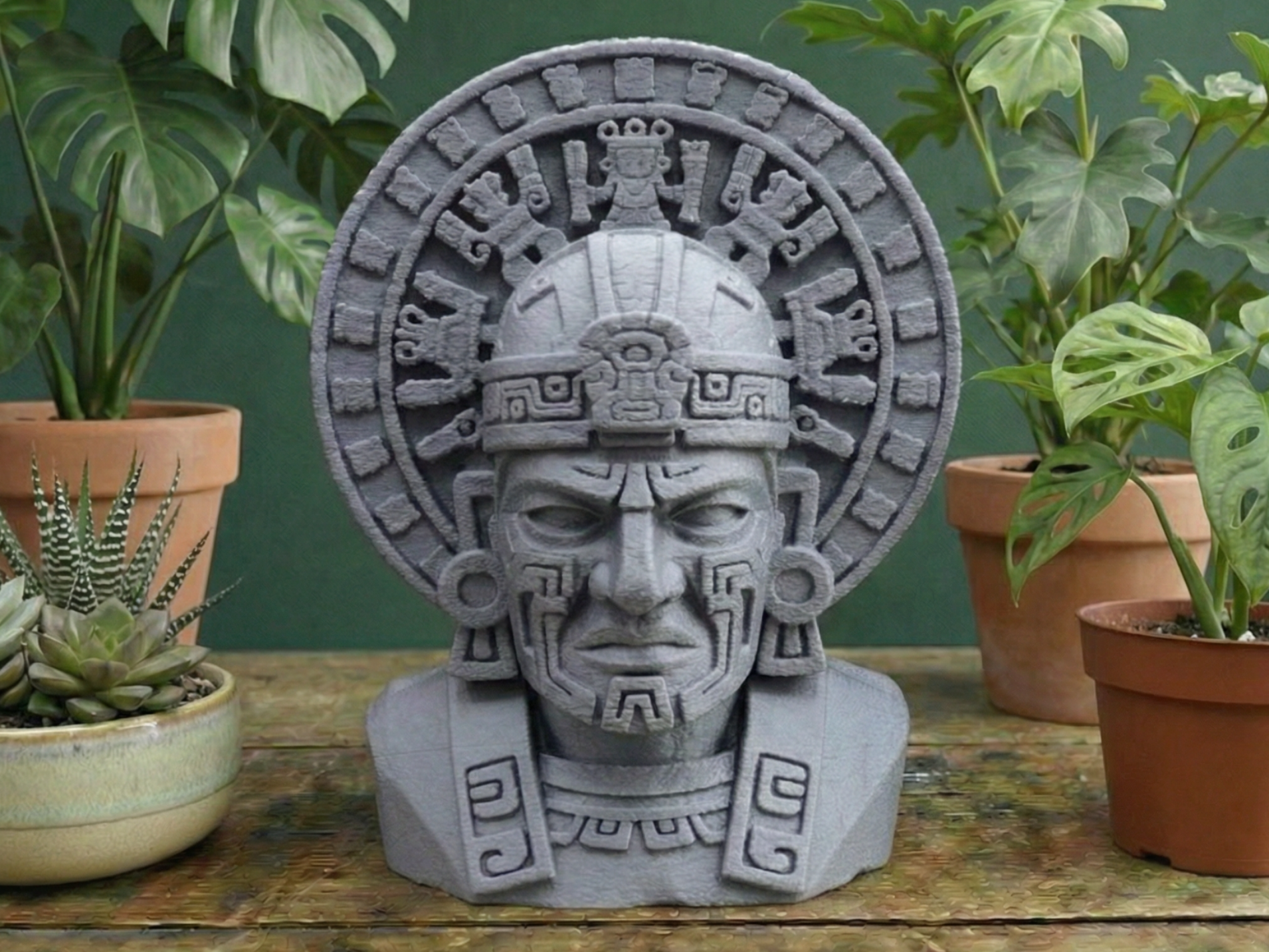 Mesoamerican Guardian: Aztec Warrior Bust