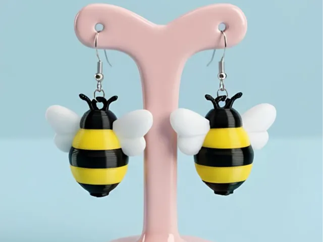 Cute Bee Earrings Multicolor AMS Easy Print