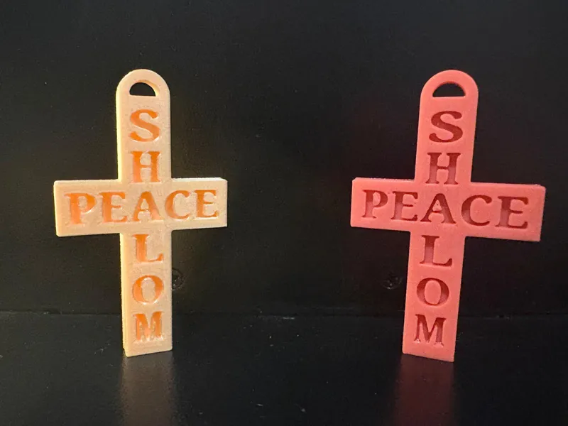 Shalom Peace Crossword on Cross keychain