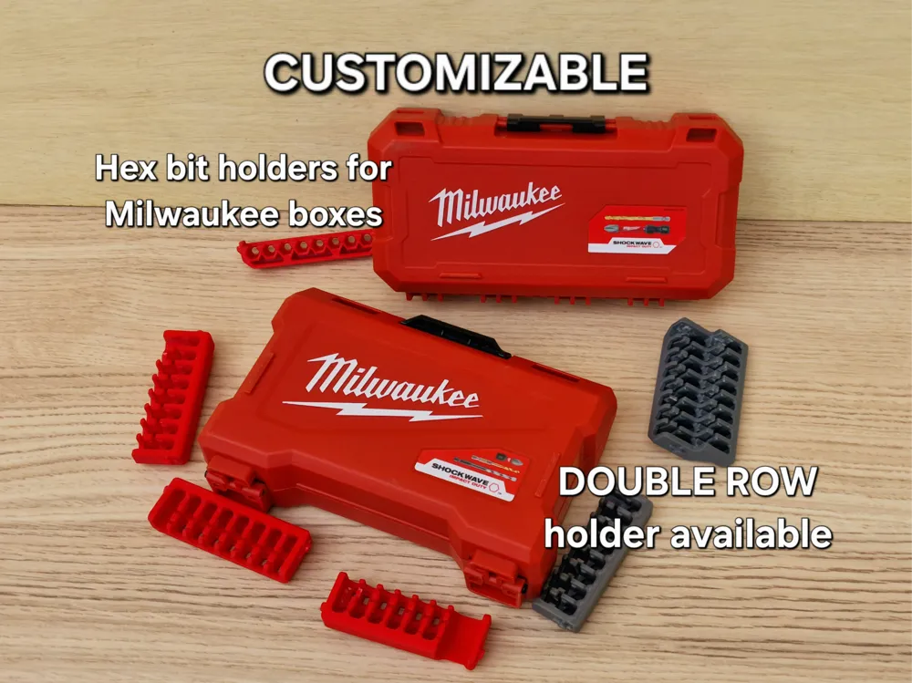 Soporte: Milwaukee Shockwave Bit Holder + Gridfinity Bins. Referencia del modelo original.