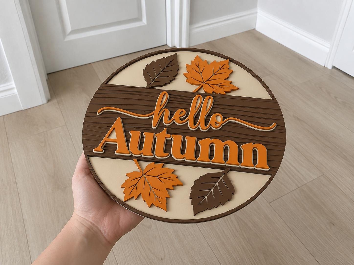 Hello Autumn Wood Texture Round Sign Fall Decor - 1