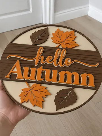 Letrero o emblema decorativo: Hello Autumn Wood Texture Round Sign Fall Decor — vista de referencia 2