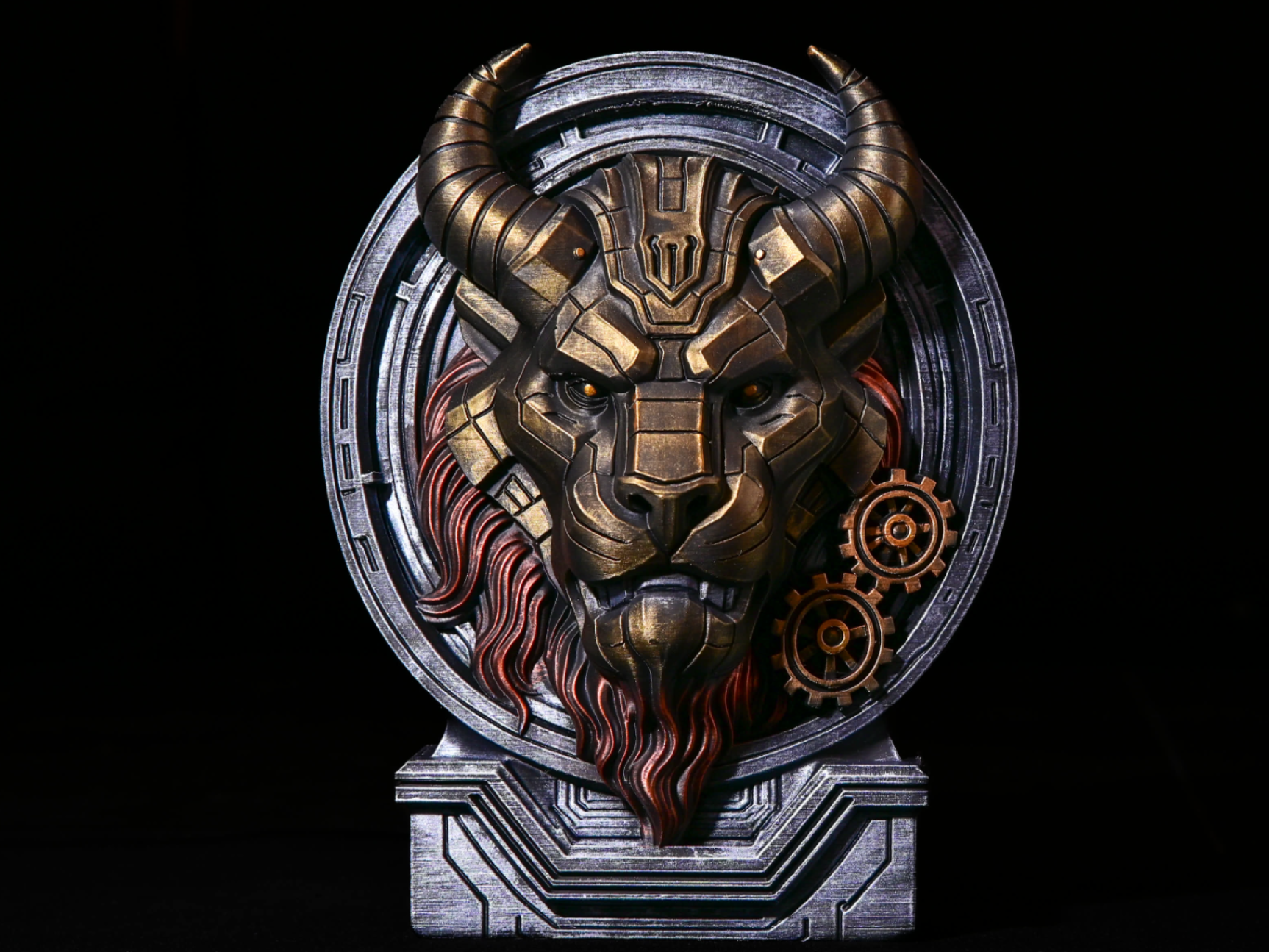 Steampunk Lion Head Wall Relief