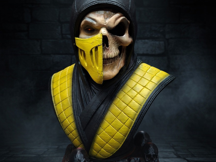 Mortal Kombat Scorpion Bust & Detailed skull Base