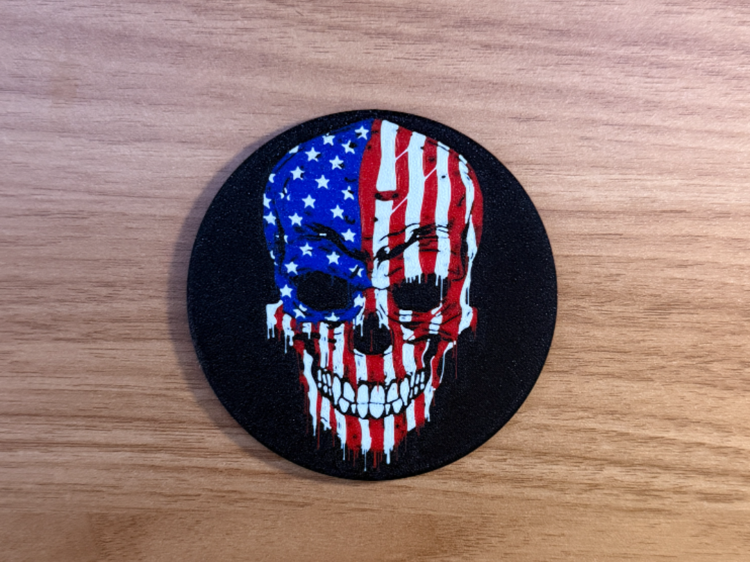 American Flag Skull Patriotic USA Round Coaster