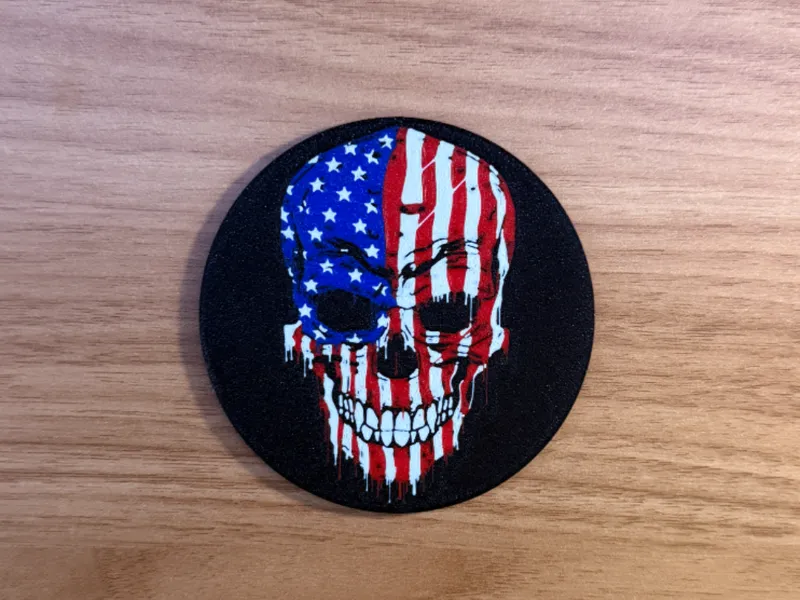 American Flag Skull Patriotic USA Round Coaster