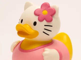 Cute Duck Figurine with Bow and Flower