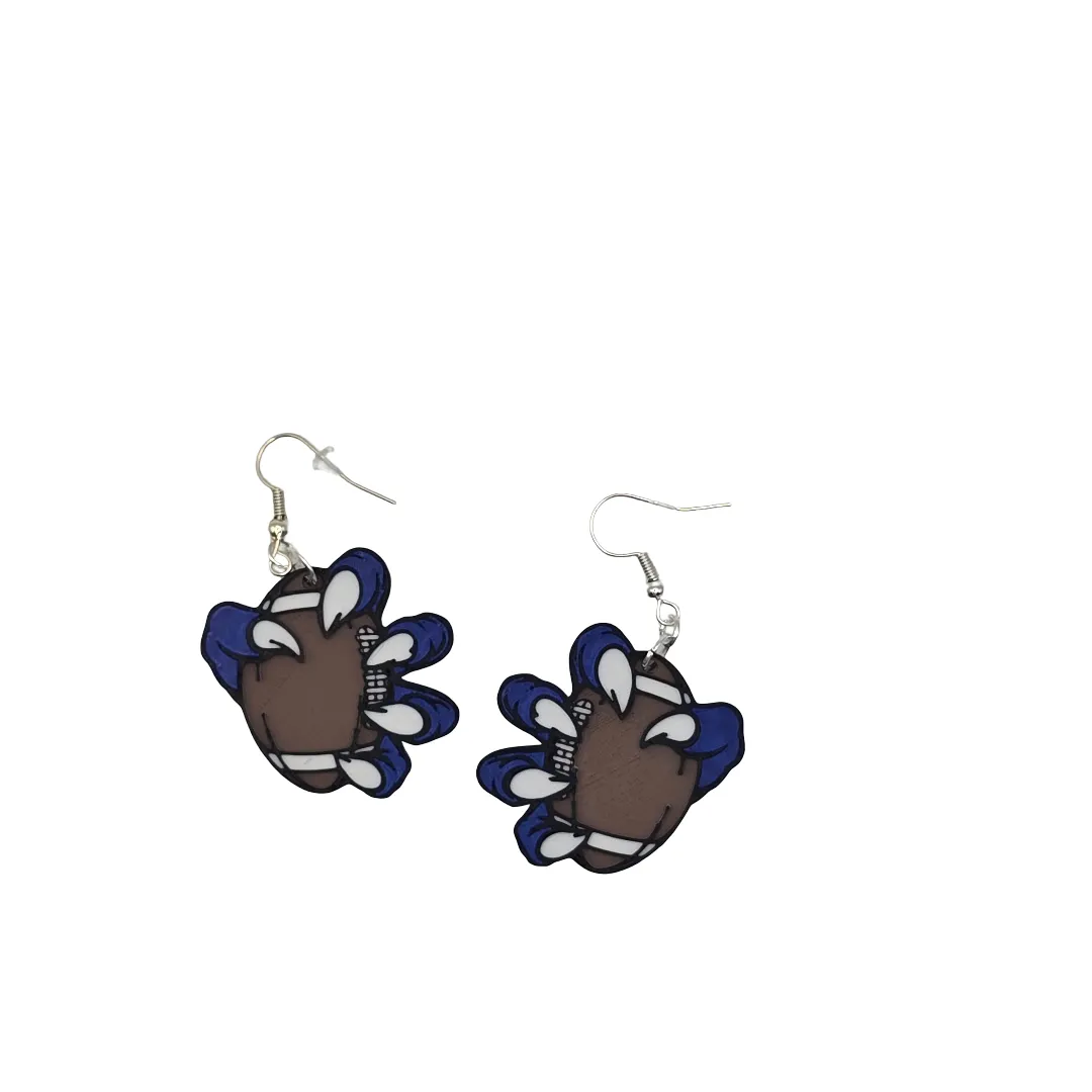 Monster claw holding football earrings view 2
