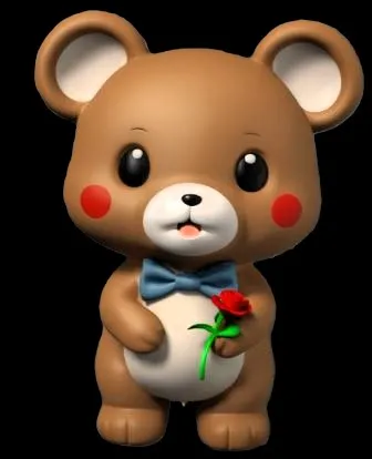 Bear holding a rose. 