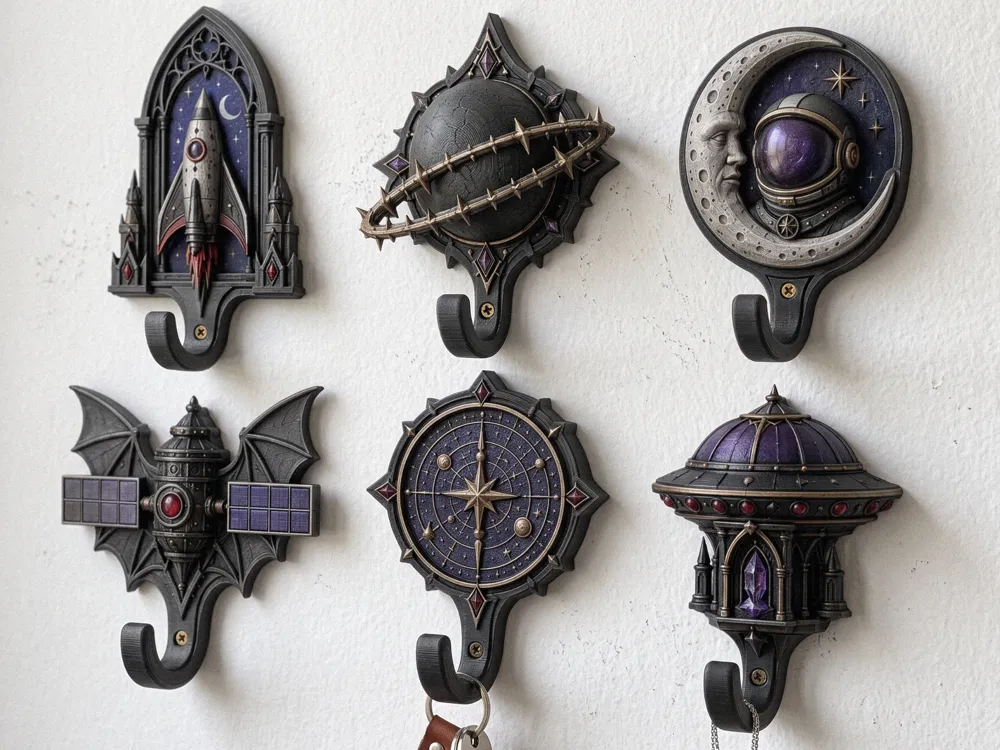 Letrero o emblema decorativo: Gothic Sci-Fi Space Wall Hooks. Referencia del modelo original.