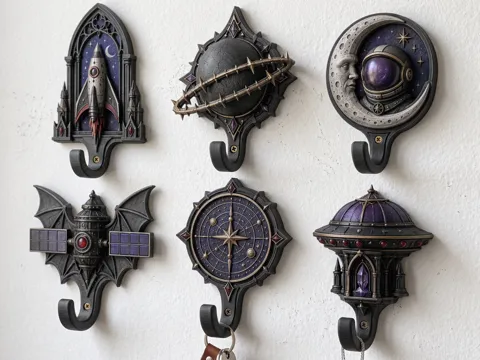 Letrero o emblema decorativo: Gothic Sci-Fi Space Wall Hooks — referencia de MakerWorld