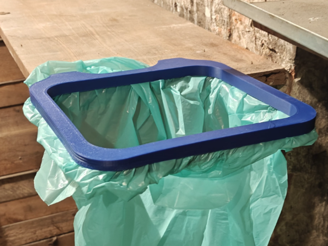 Screw-Mounted Trash Bag Holder for Workbench