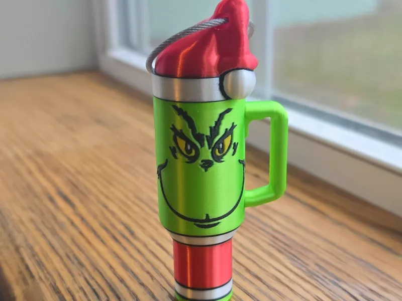 Grinch themed mini tumbler chapstick keychain
