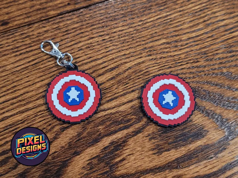 Captain America Shield Pixel Art with Keychain
