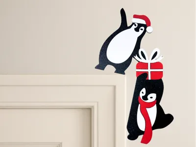 CHRISTMAS PENGUINS DOOR CORNER / DOOR TOPPER