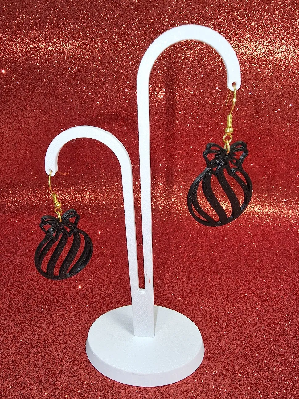 Black Christmas ball earrings view 2