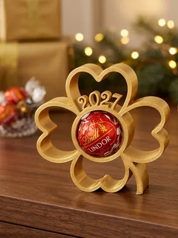 Modelo para impresión 3D: Kleeblatt-Silvesterdeko mit Lindor-Halter & "2027" — vista de referencia 2