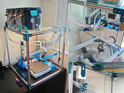 A1 enclosure plan featuring an integrated ventilation system, 2020 aluminum extrusion, tempered glass top cover, and acrylic panels  Updates ongoing
