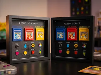 Cadre Vitrine Pokémon GEN 1 : Jeux & Badges 3D