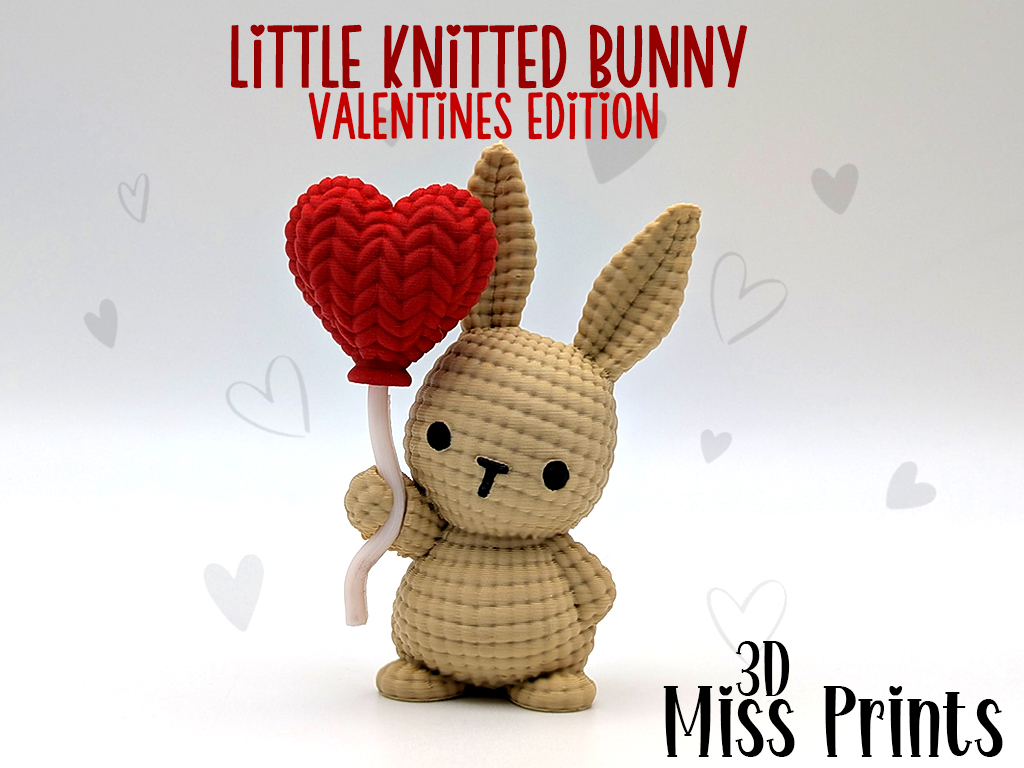 Little Knitted Bunny with Heart Balloon