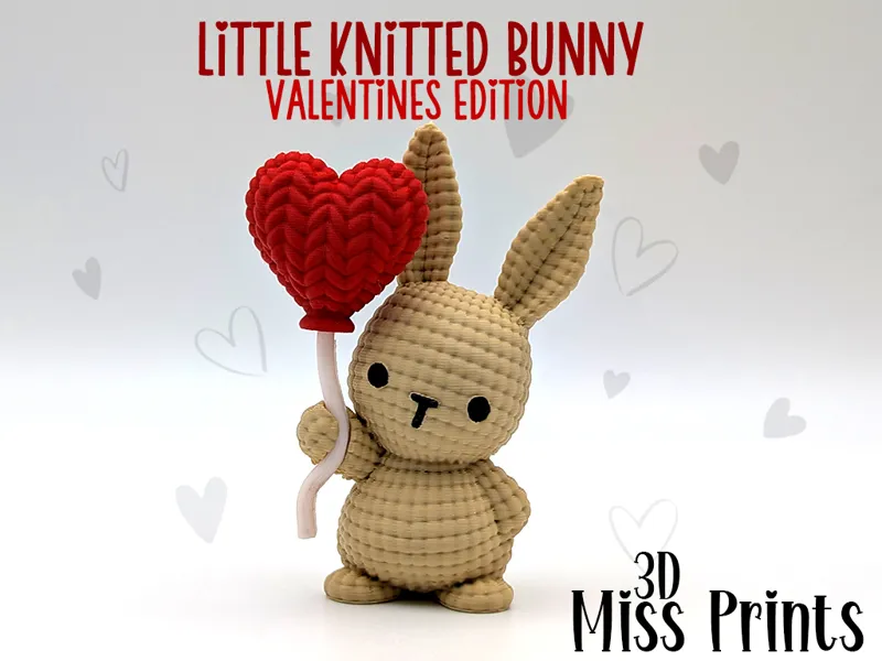 Little Knitted Bunny with Heart Balloon