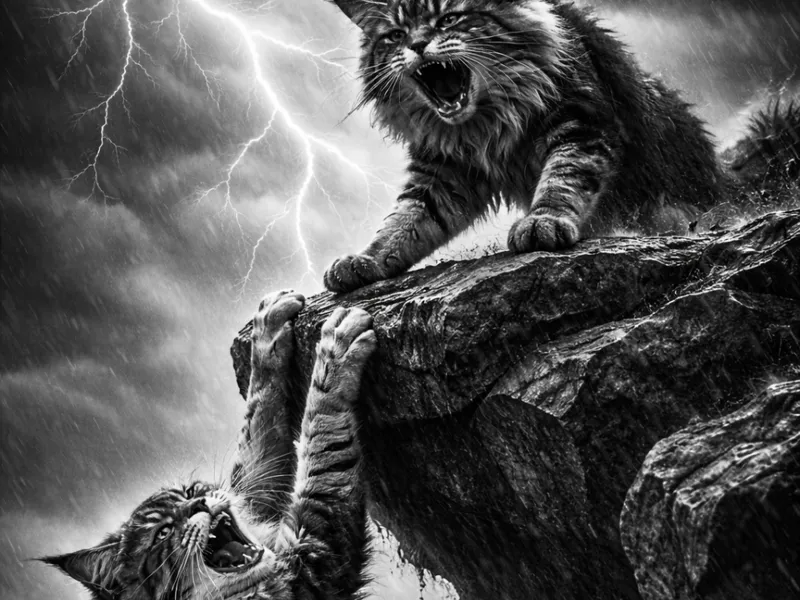 2 maine coon on a cliff