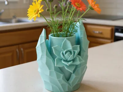 Succulent Bloom Planter with Geometric Leaves 