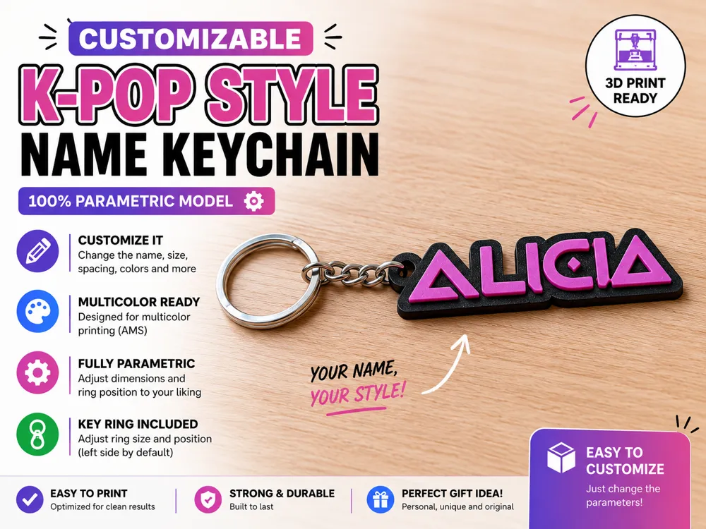 Llavero: Customizable K-Pop Style Name Keychain. Referencia del modelo original.
