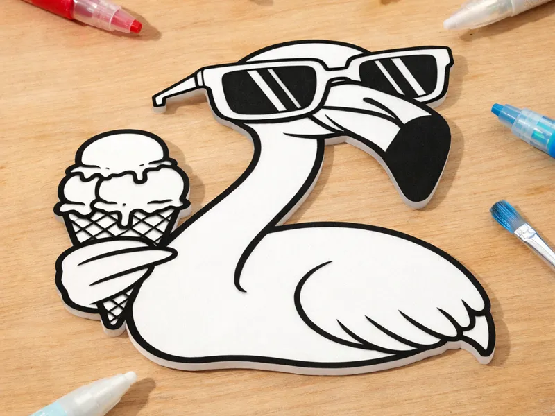 kawaii flamant rose coloriage