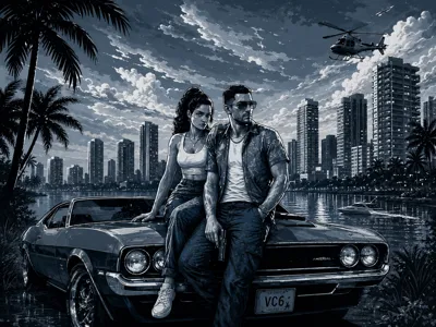 GTA VI – Vice City Monochrome HueForge Wall Art