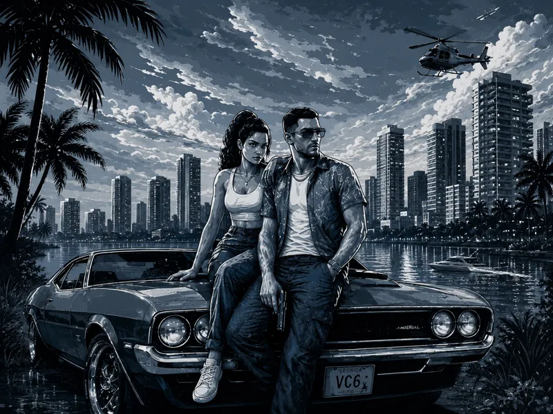 GTA VI – Vice City Monochrome HueForge Wall Art