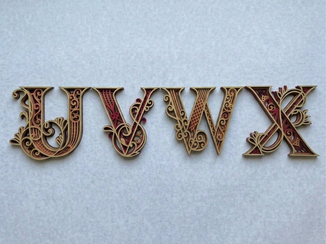 Ornate Layered Letters – Alphabet Set U,V,W,X