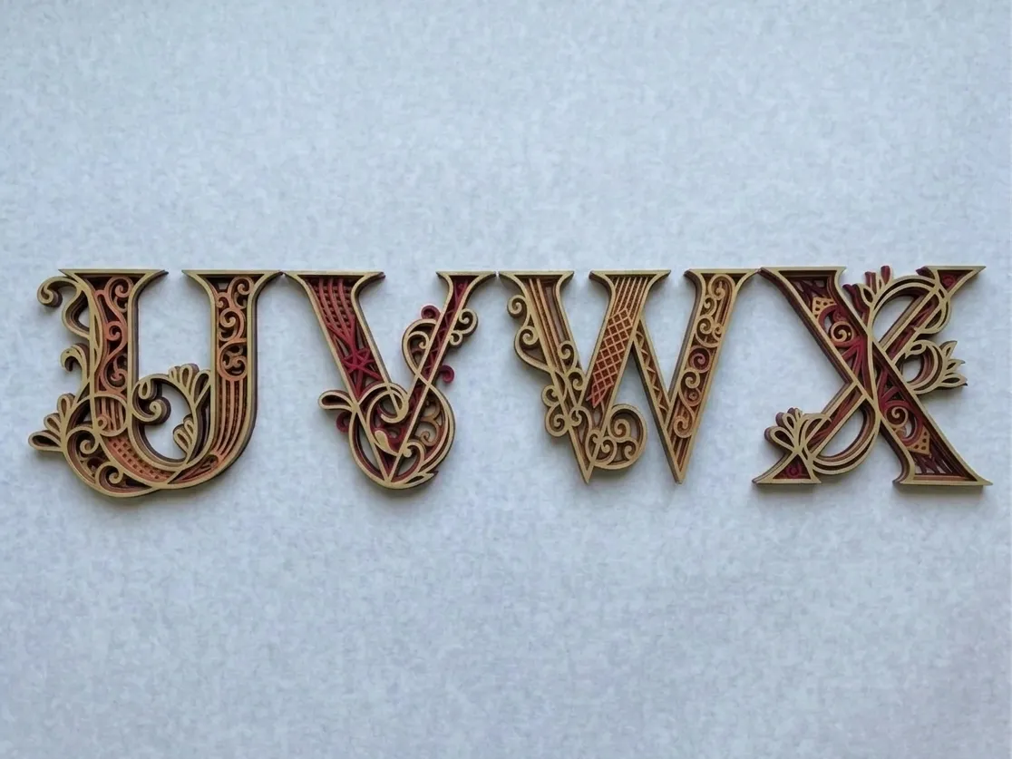 Ornate Layered Letters – Alphabet Set U,V,W,X - Free 3D Print Model ...