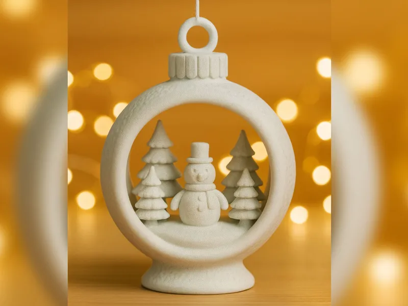 Cozy Cabin Scene – Snowman Christmas Bauble
