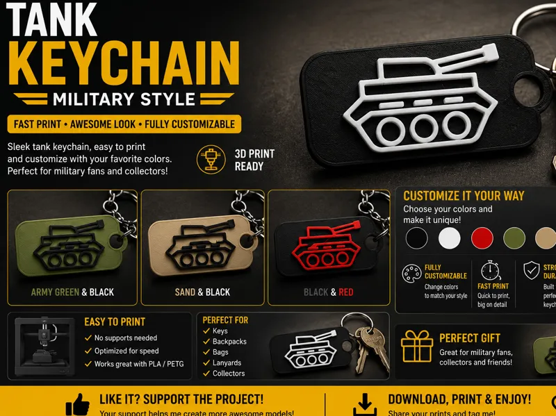 Tank Keychain – Military 3D Print Tag | Fast Print