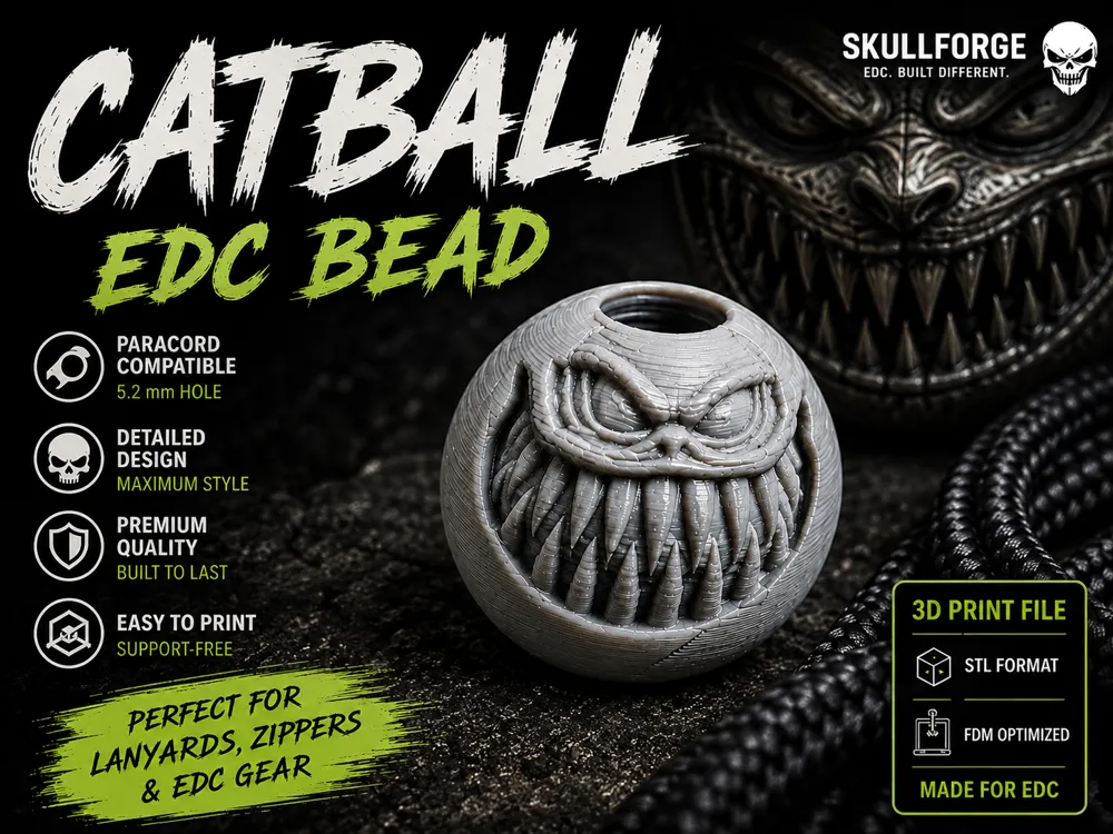 Adorno temático: Skull Forge theCatball – EDC Paracord Bead. Referencia del modelo original.