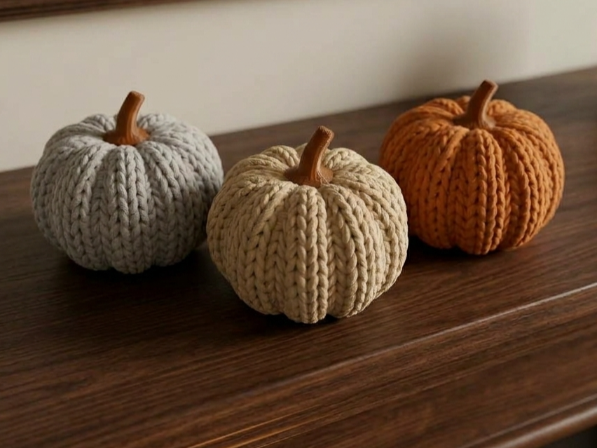 Cozy Chunky-Knit Decorative Pumpkins - 1