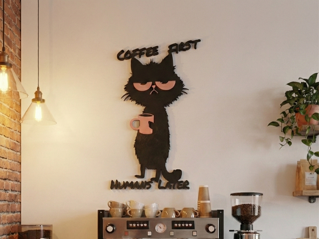Grumpy Coffee Cat - "Coffee First, Humans Later"