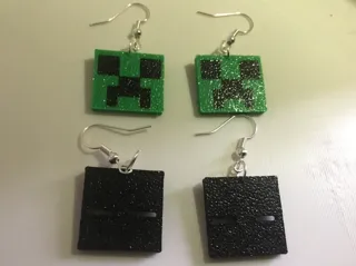 Minecraft Earrings set of two Creeper and Enderman