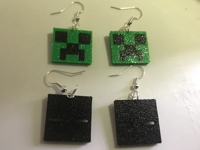 Minecraft Earrings set of two Creeper and Enderman