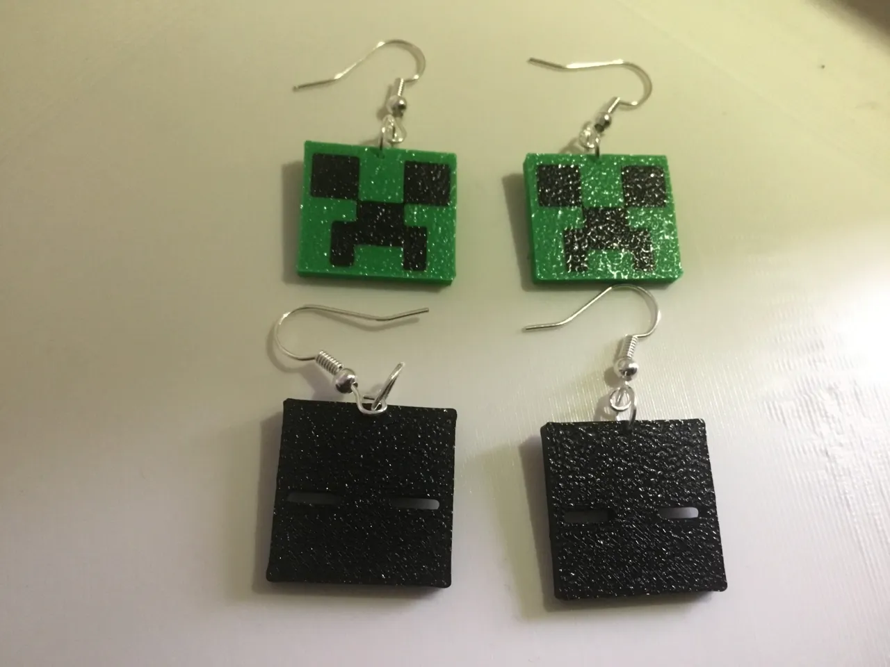 Minecraft Earrings set of two Creeper and Enderman view 2