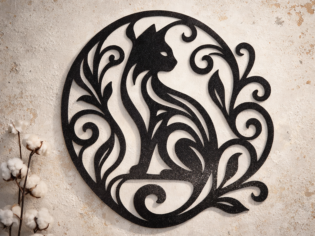 Cat Wall Art Decor - Floral Cat Wall Decor