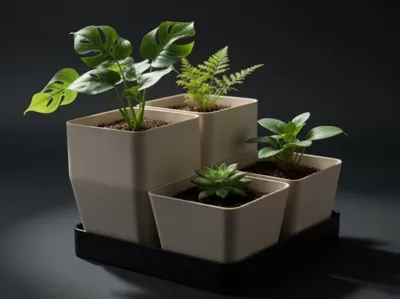 Modern Square Planters Set with Tray