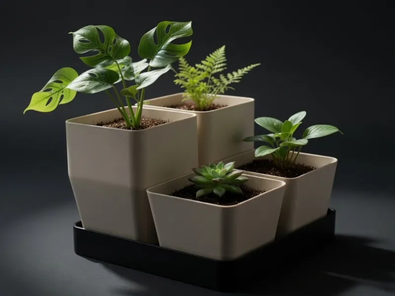 Modern Square Planters Set with Tray